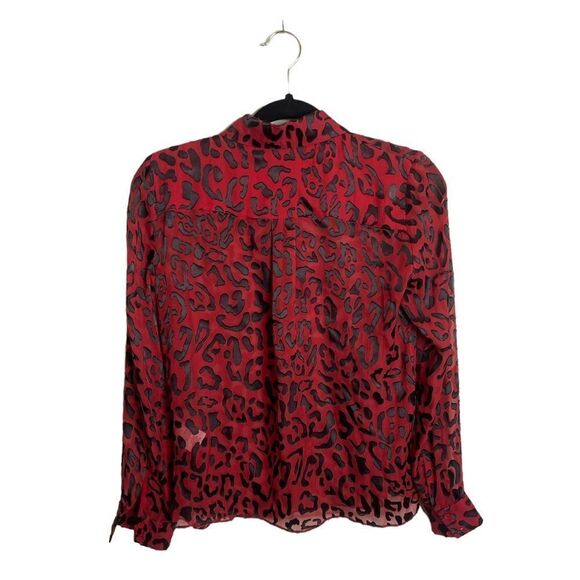 Alice + Olivia Red Willa Placket Leopard Burnout Blouse - Picture 3 of 15